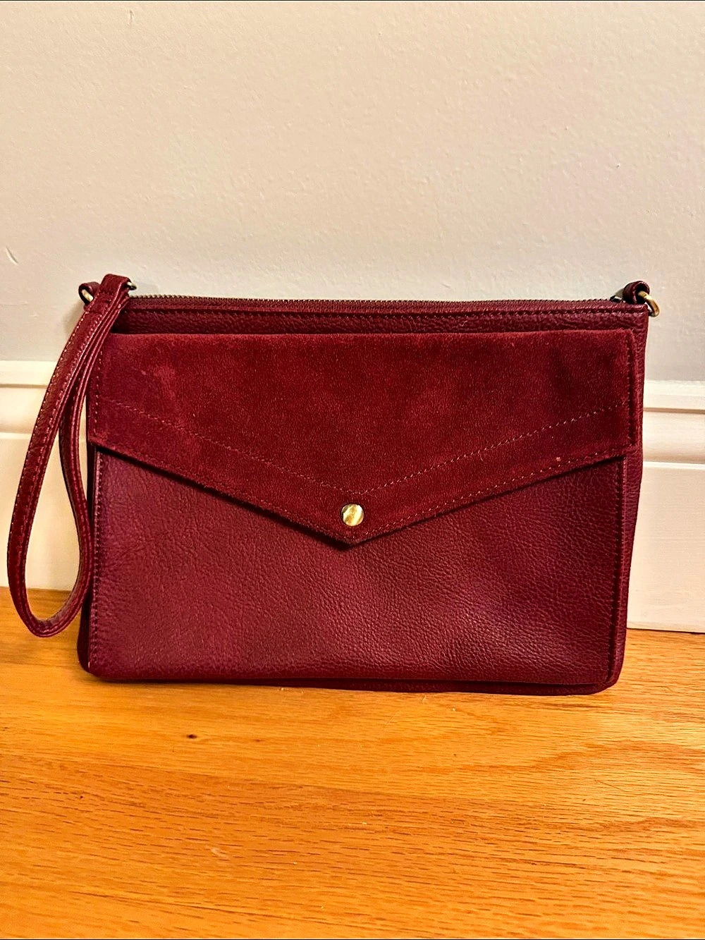 Burgundy Leather wristlet clutch